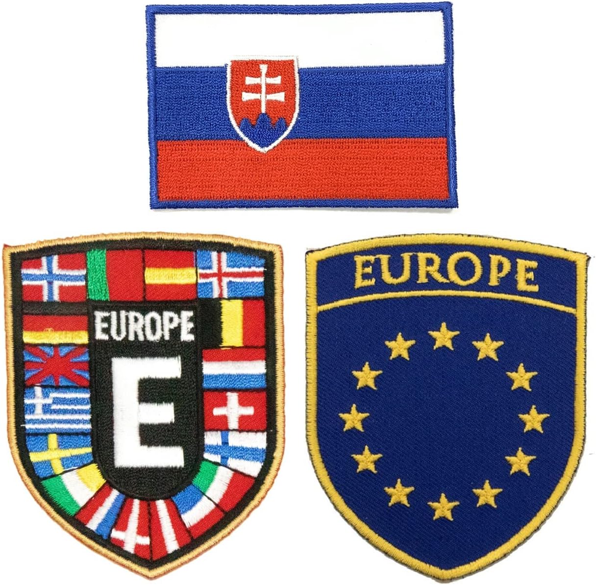 A-ONE European Nations Pattern Shield Patch+EU Flag Emblem Shield Patch+Slovakia National Flag Applique Patch, Europe Sticker Patches for Garrison Cap T-Shirt Leather Jacket Accessory NO.430+EU