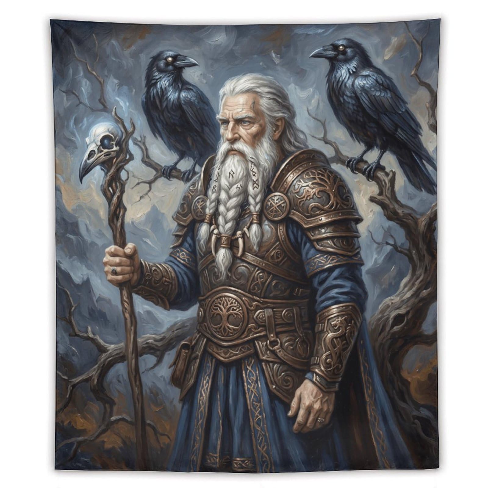 H3B8U2Y5 Norse Mythology Odin Wall Tapestry, Mythic God Portrait