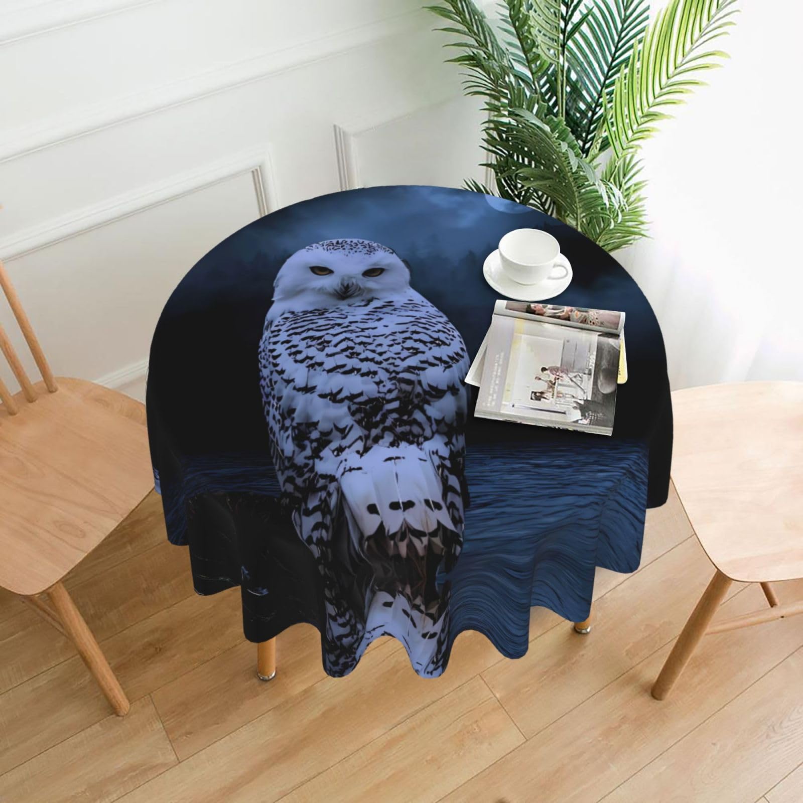 YYHHAOFA Owl at Night Prints Round Decorative Tablecloth 60in - High-Grade Polyester Throw for Dining Tables, Parties, & Outdoor Events