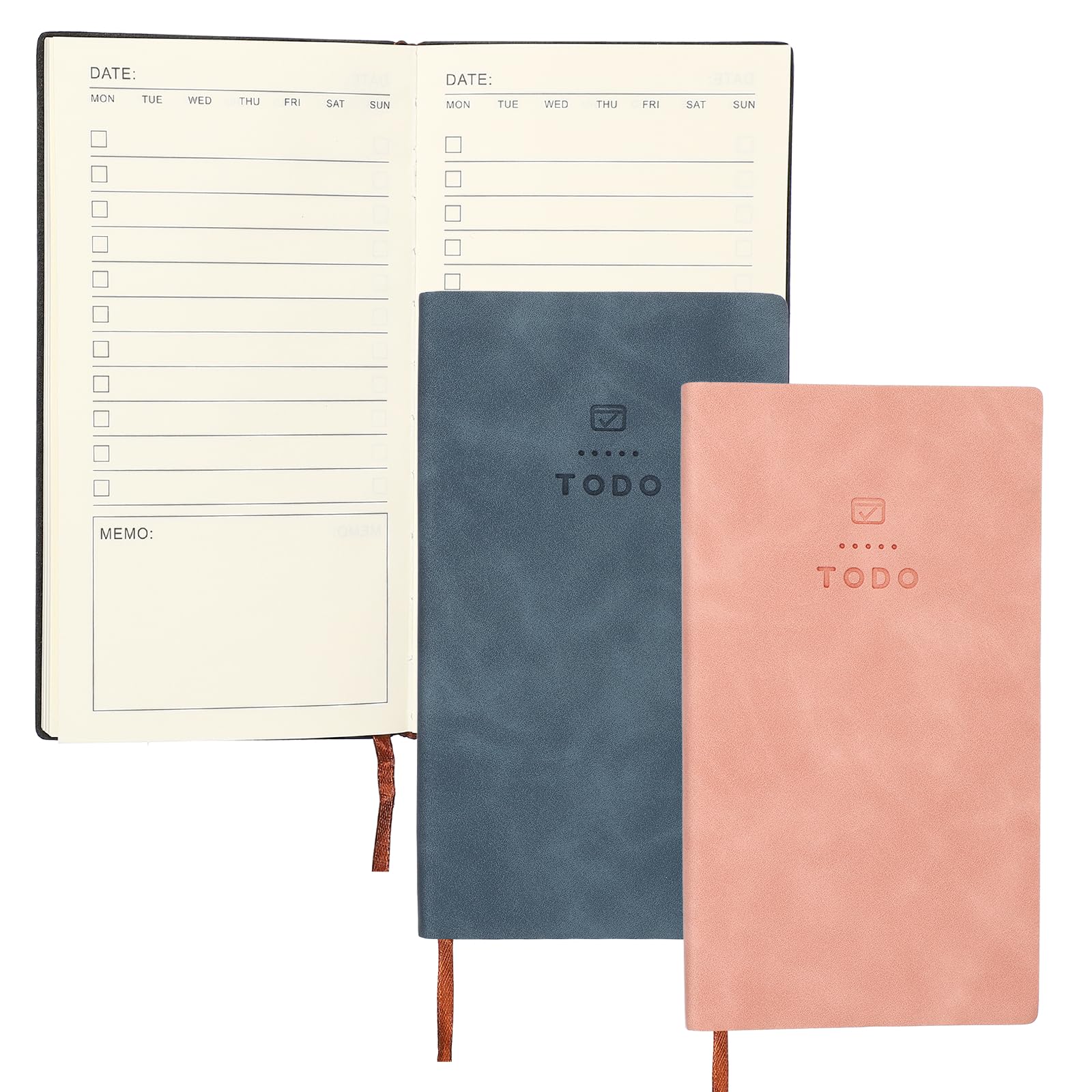 PATIKIL 2Pcs Planner Notebook, A6 100 Sheets Undated to Do List Daily Weekly Monthly Goals Tracker Pocket Notebook for Office Study Time Management Fitness Weeding, Pink/Dark Blue