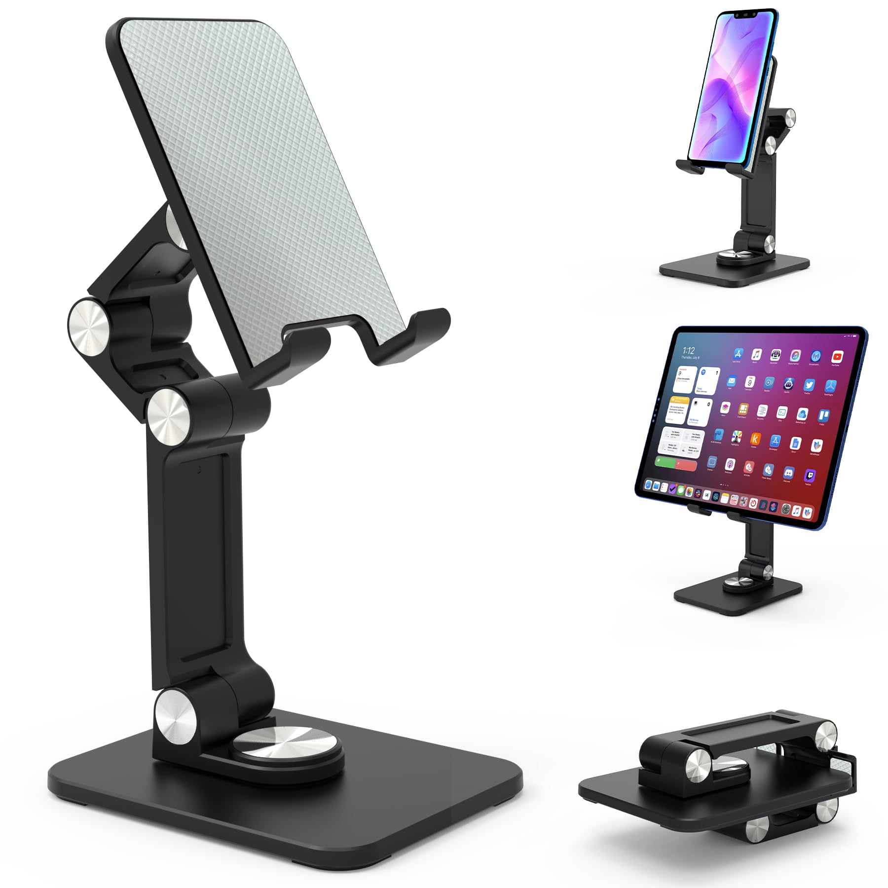 Jusanice 360 Rotating Cell Phone Stand,Folding Phone Stand,Adjustable Height and Angle Foldable Cell Phone Stand Holder for Desk, Taller iPhone Stand