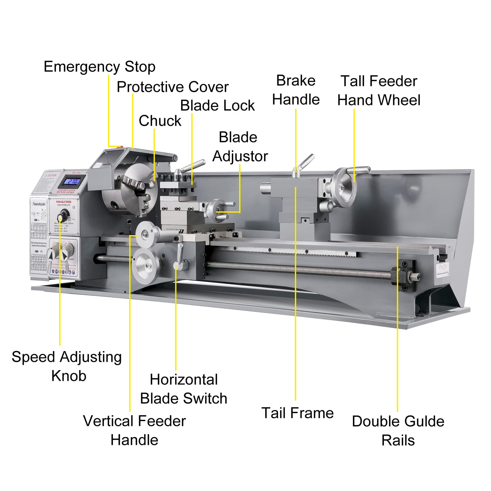 VEVOR Mini Drehbank 220x600mm Drehmaschine Metall 1.1KW Mini Drechselbank für Metallbearbeitung Drehbank Metall präzise einfach zu bedienen