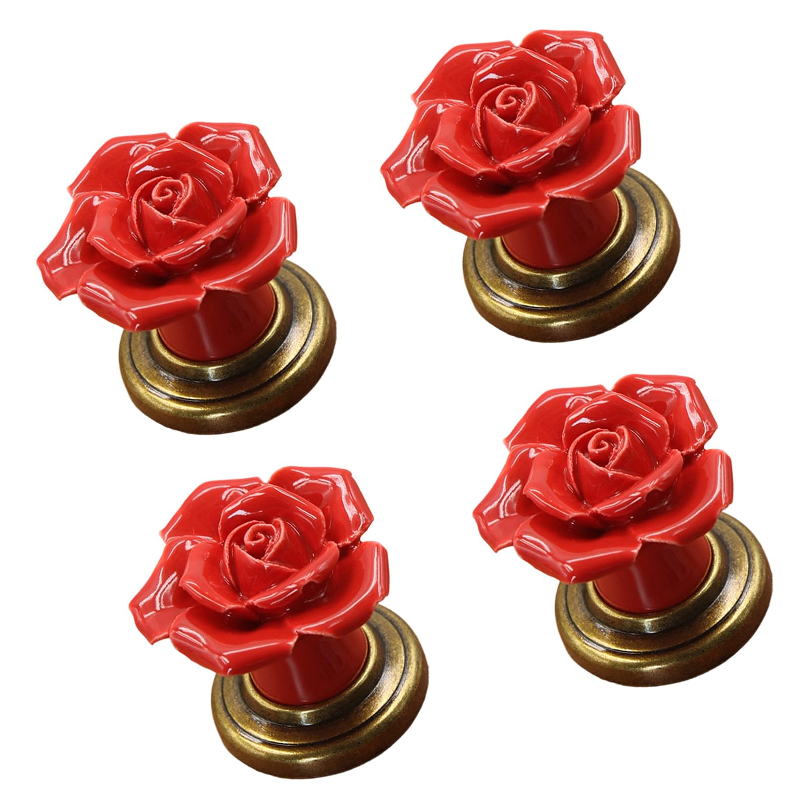 Jazuaiao Red Of 4 Elegant Decorative Rose Drawer Handles Ceramics Easy Cleaning Sturdy Zines Alloy Base Furniture Hardware Set Artistics Cabinets Door Pulls