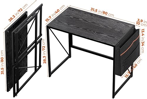 Miniatura 3 de SOROGRA Escritorio plegable, escritorio plegable de 31.5 pulgadas para espacio pequeño, escritorio de computadora de fácil montaje, ahorro de