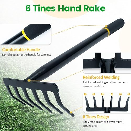 Miniatura 3 de Juego de herramientas de jardín de 2 piezas, herramientas manuales de jardinería resistentes con paleta de jardín y rastrillo de jardín de 6