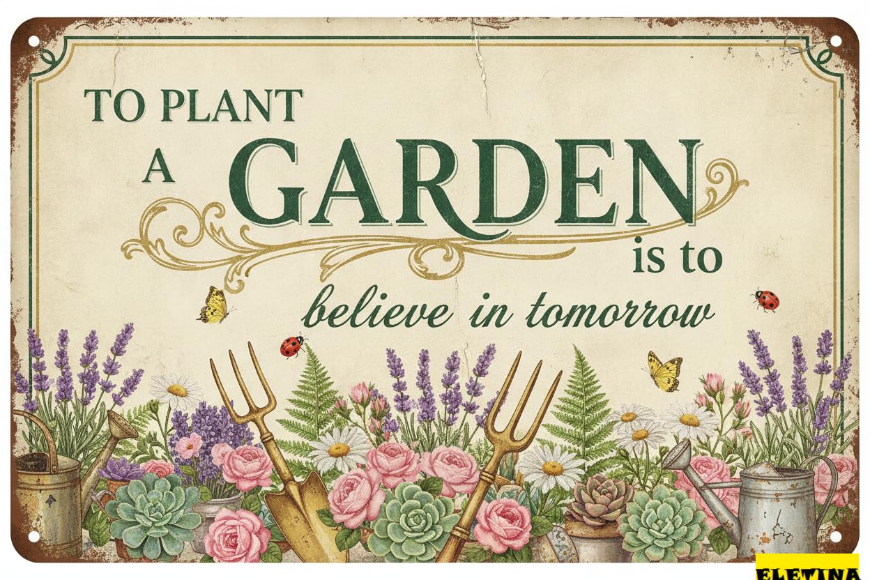 To Plant A Garden Is To Believe Tin Sign, 8x12 Inch