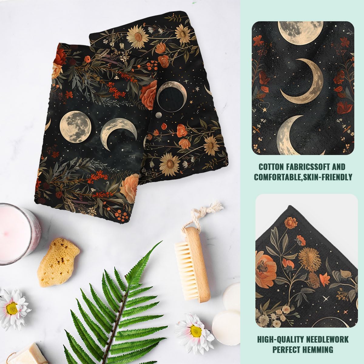 Moon Phases Boho Kitchen Dish Towels Floral Botanic Gothic Bohemian Flower Soft Absorbent Watercolor Hand Towels Tea Towels for Kitchen Home Decor Housewarming Gifts for Home Women 16"x24" - Image 4