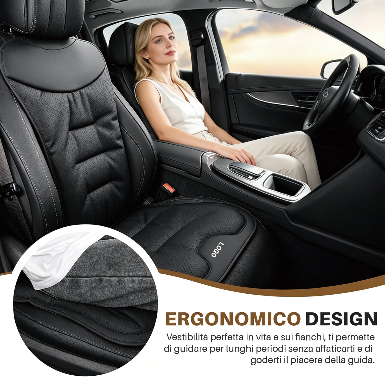 Pelle Nappa Coprisedili Auto Universale Personalizzato con Logo, Cuscino Lombare, Antiscivolo, Morbido Traspirante 5 Colori