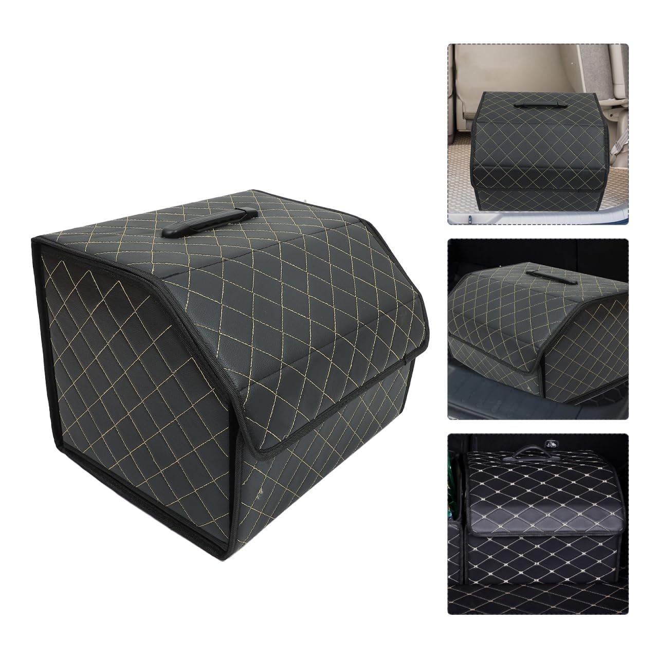 ORFOFE Scatola Portaoggetti Bagagliaio Auto Pieghevole in Cuoio Nero | Organizer per Vano Posteriore, Stile Elegante e Lusso, Soluzione Pieghevole per Ordine e Contenimento