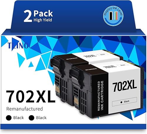 TEINO Cartucho de tinta remanufacturado de repuesto para Epson 702 702XL T702 T702XL uso con Epson Workforce Pro WF-3720 WF-3730 WF-3733 (negro, 2