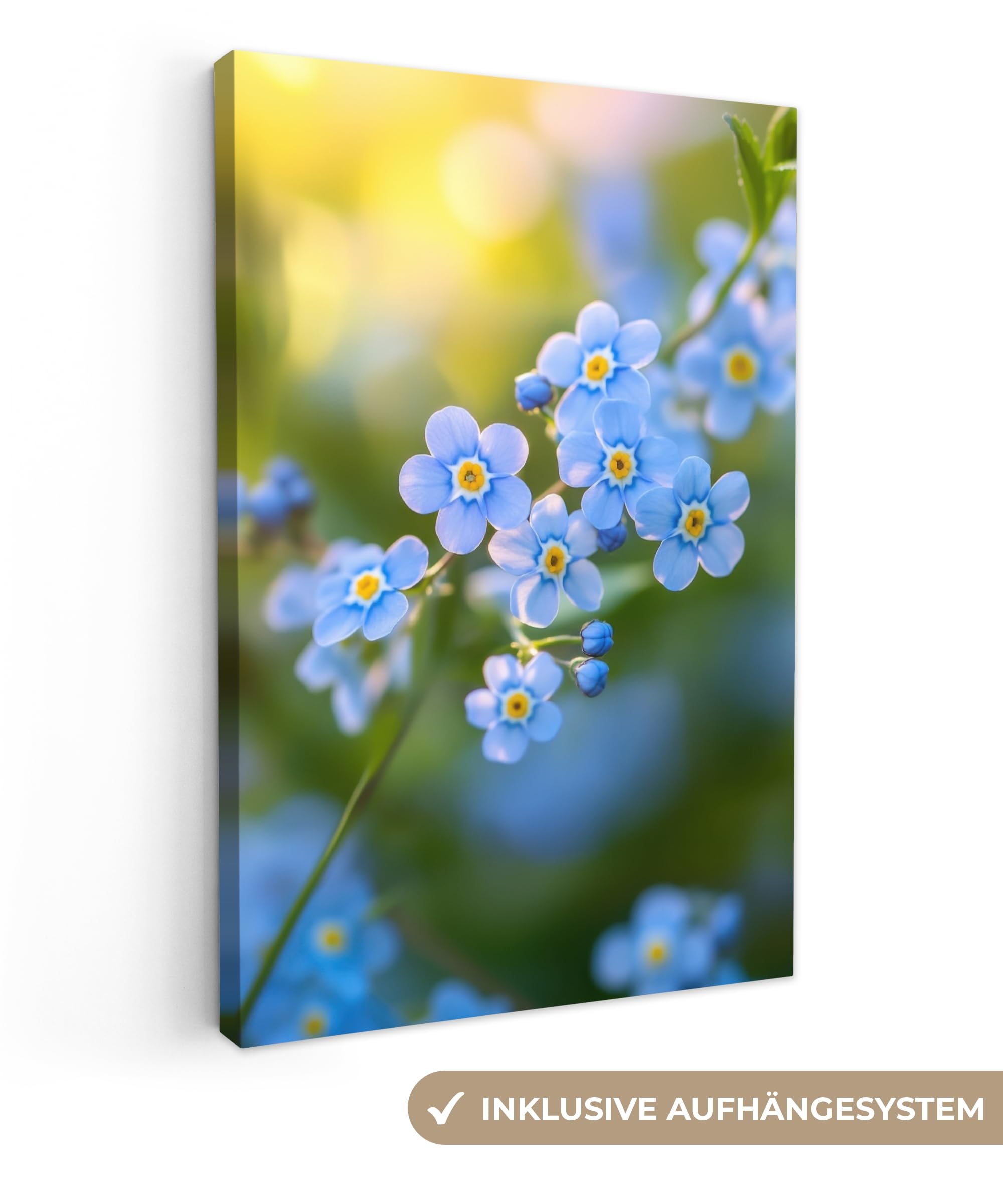Gartenbild 80x120 cm Outdoor Deko Garten Leinwand Modern Wandbild Wetterfest Kunstdruck Terrasse Geschenke Draußen Blumen - Blau - Vergissmeinnicht