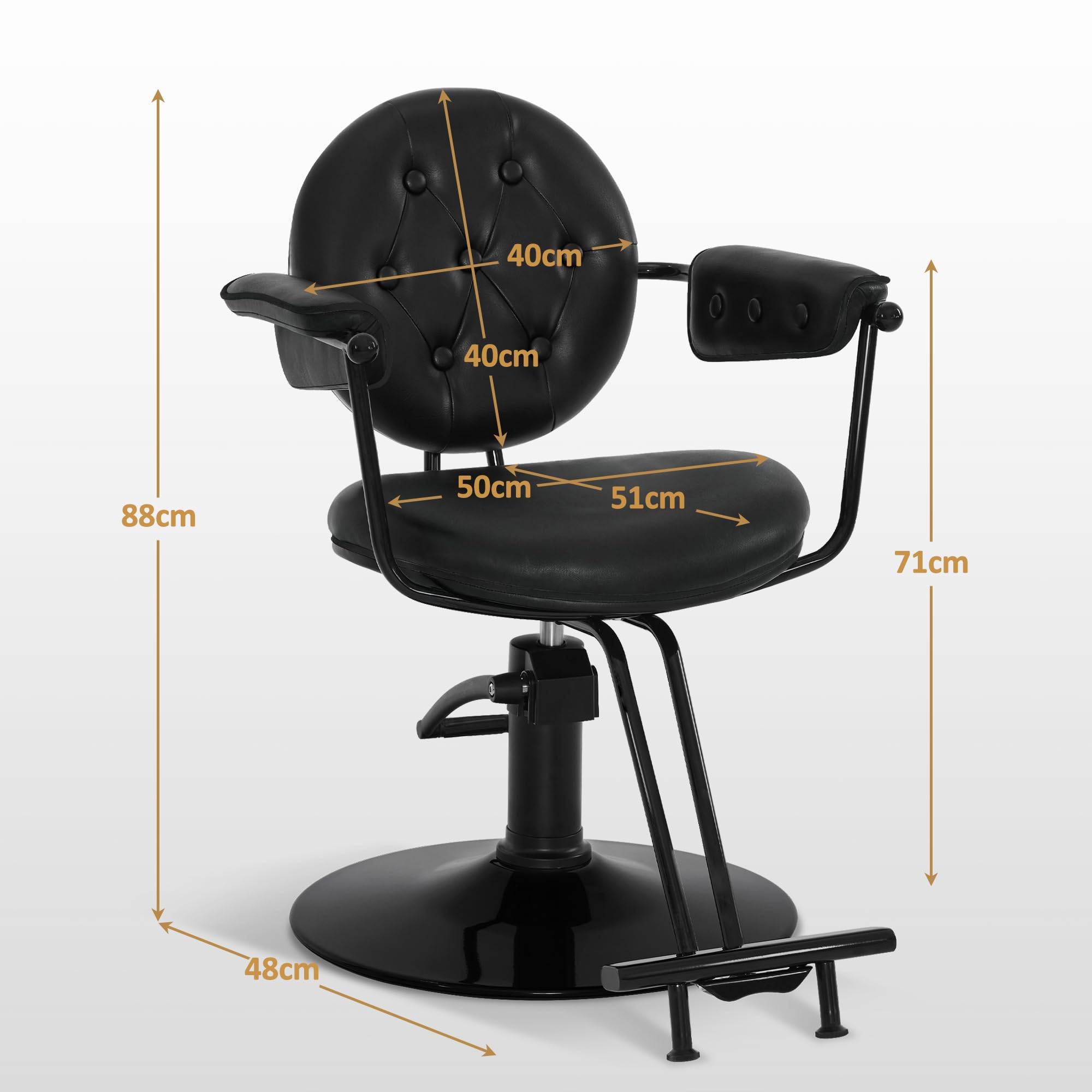 Barberpub Friseurstuhl mit Hydraulikpumpe 360° Drehbar Höhenverstellbar PVC Kunstleder Vintage Schwarz