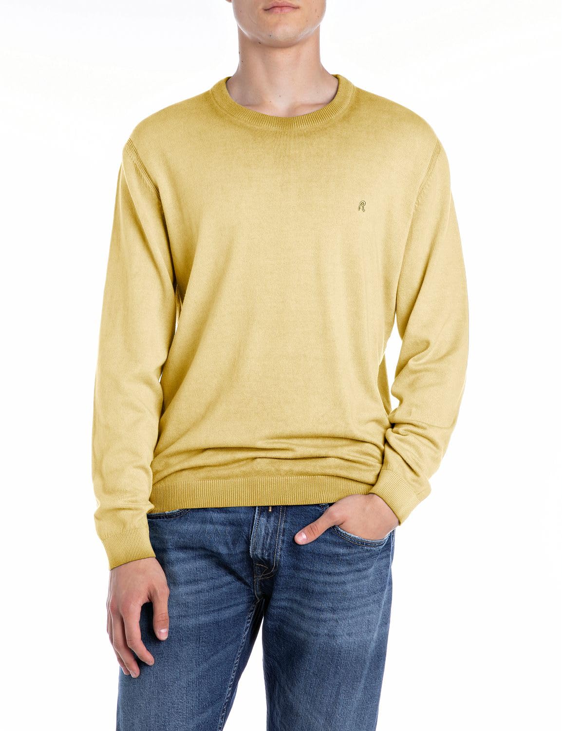 Replay Men's Regular fit Cotton Jumper, 645 Tuscany Yellow, XXL