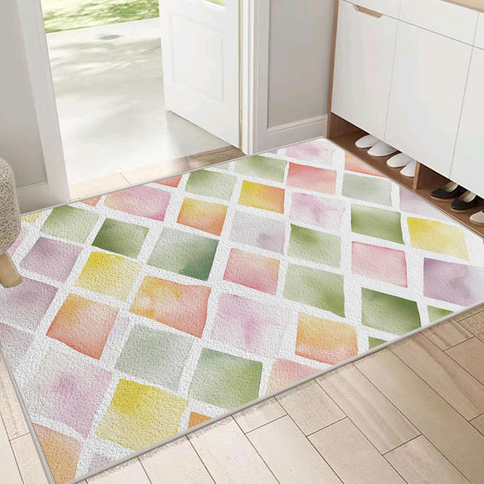 Tapis Salon 120X180Cm, Losange Abstrait Tapis Doux Poils Courts Aquarelle Géométrique Antidérapant Lavable pour Chambre, Décoration Intérieur Garçons Filles Adolescents, Vert Sauge