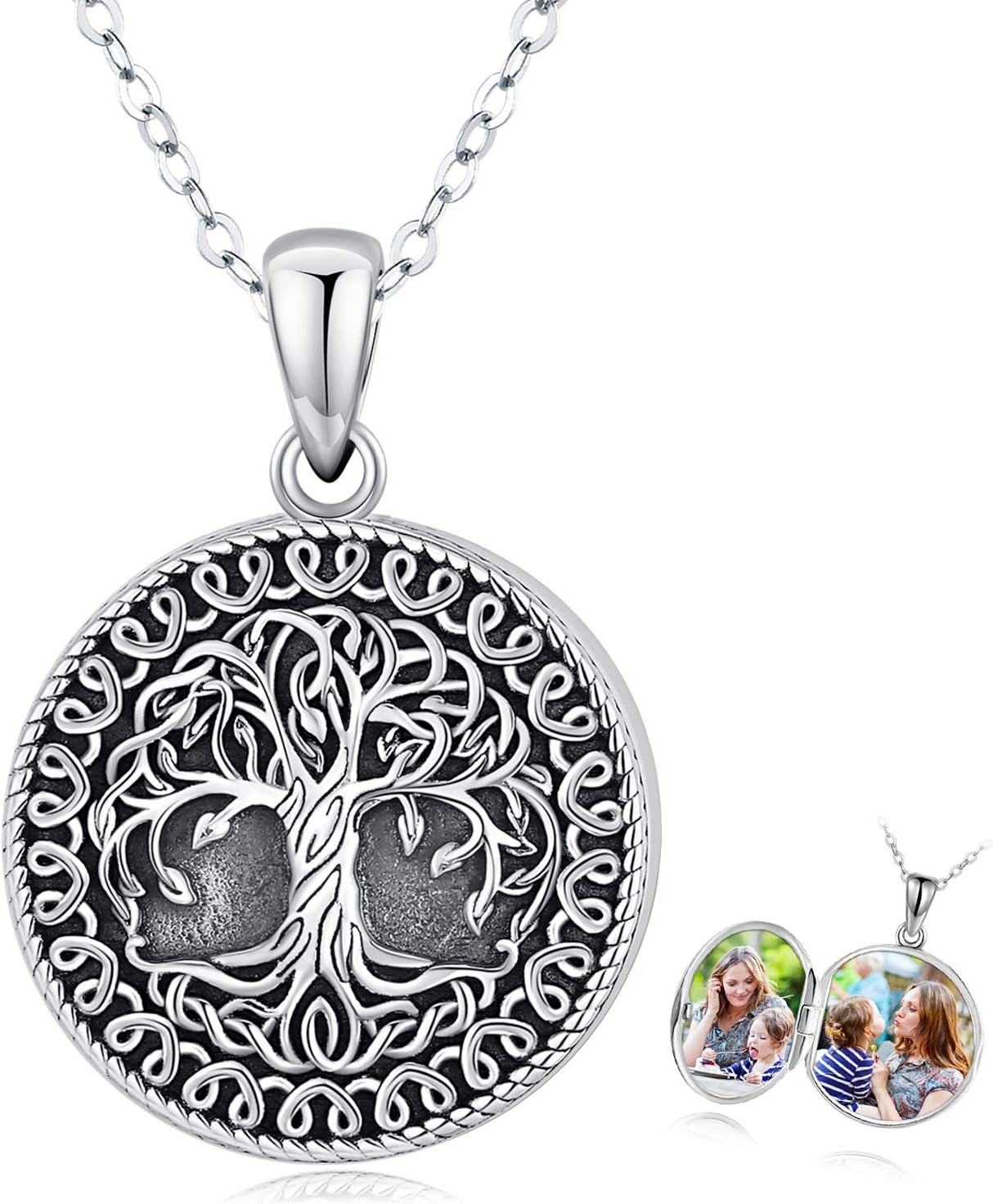 Tree of Life Necklace Sterling Silver Family Tree Locket Necklace That Holds Pictures Vintage Oxidized Celtic Jewelry Gift for Women