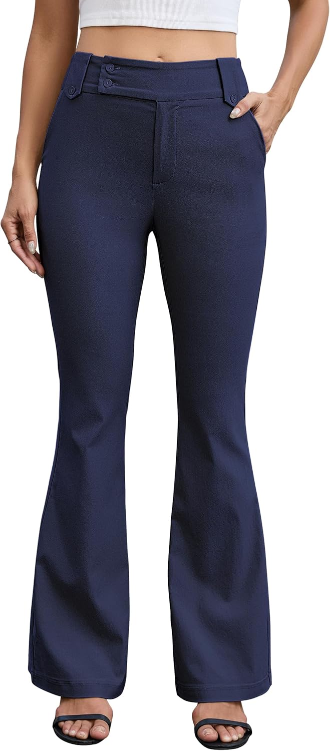 Eddoyee Dress Pants for Women Flare High Waisted Stretchy Work Trousers Business Casual Office Pants Comfortable with Pockets