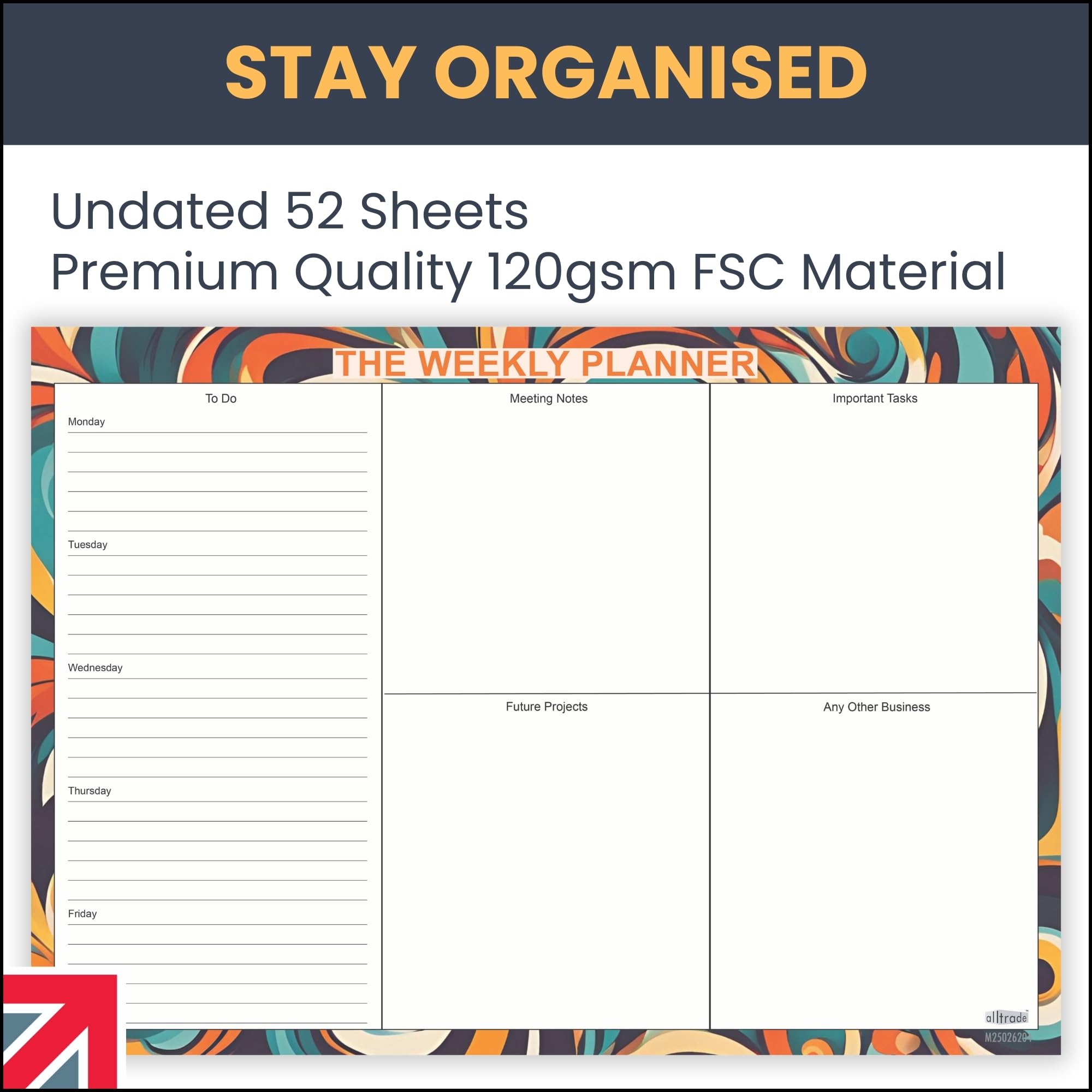 ALLTRADE Desk Pad with To Do List A3 Weekly Planner 120gsm FSC® paper Tear-Off A3 paper MADE IN BRITAIN® Jotter for Home Office Study Planner Daily Organiser for Work Schedules or Doodle Great Gift - Image 3