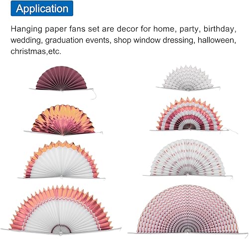 Miniatura 11 de MECCANIXITY Juego de 8 abanicos de papel para colgar, 8 unidades, diseño redondo, abanicos de papel para colgar, decoración para el hogar, tienda