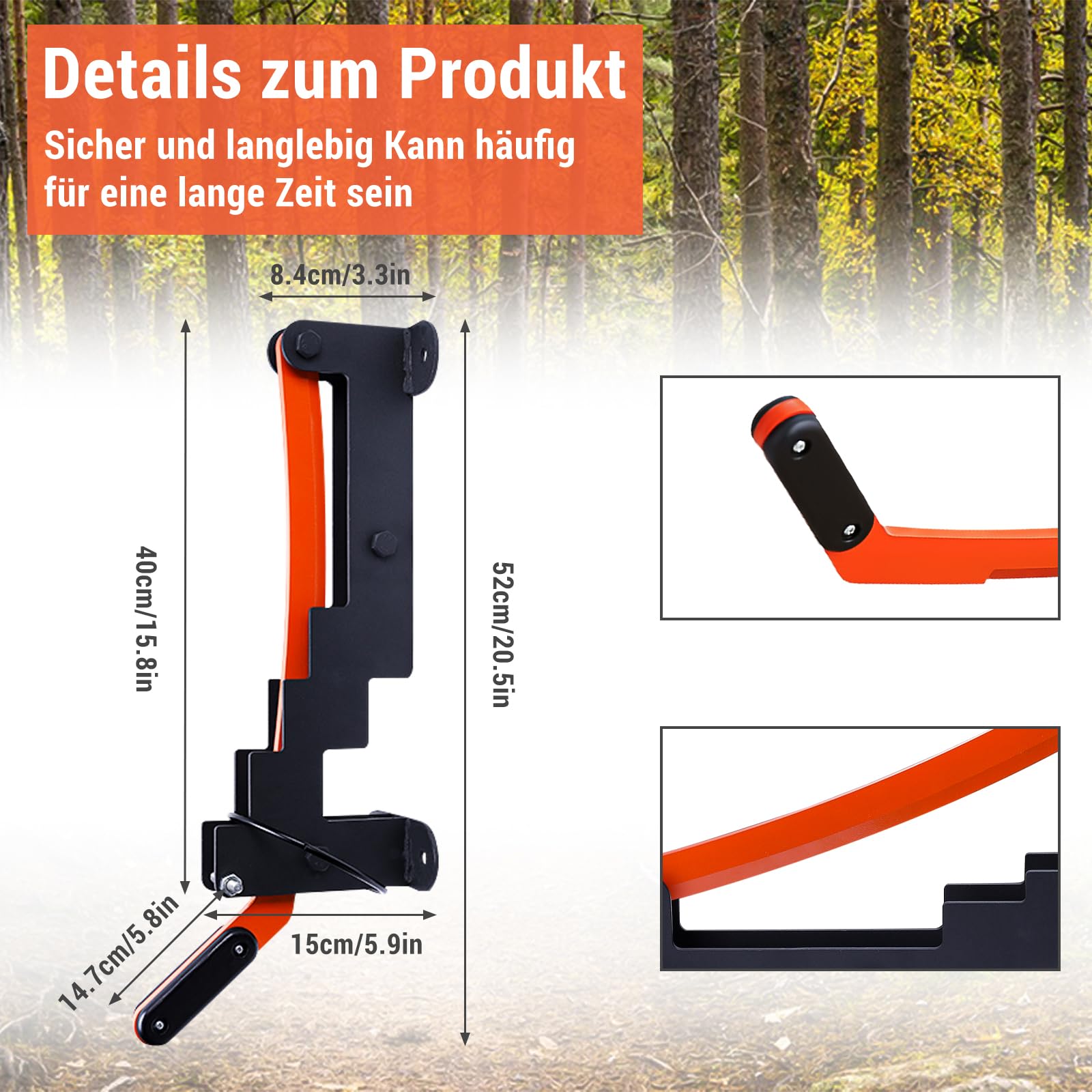 IEEILULU Cortadoras de Troncos, Separador de Madera de Mano, Separador de Madera Manual con Mango Extraíble y Guantes, Soporte de Pared Manual para Leña para Casa, Exterior Camping (Naranja)