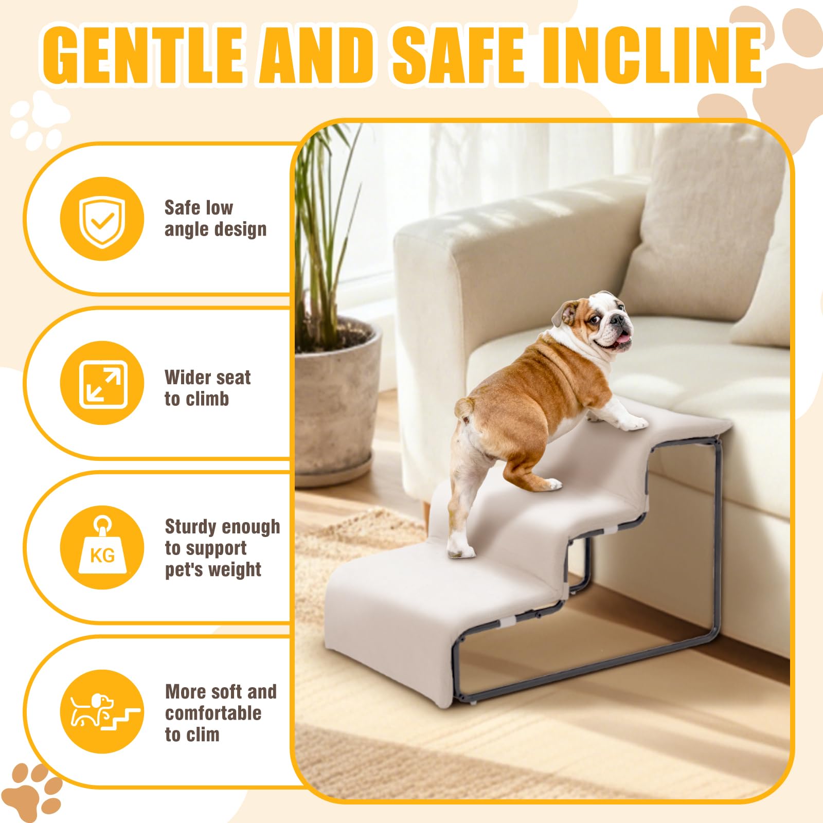 Escaleras para perros con juego de cama para mascotas para ventana, cama, sofá, marco de metal resistente con cojín suave, 3 escalones para perros y percha de ventana para mascotas pequeñas