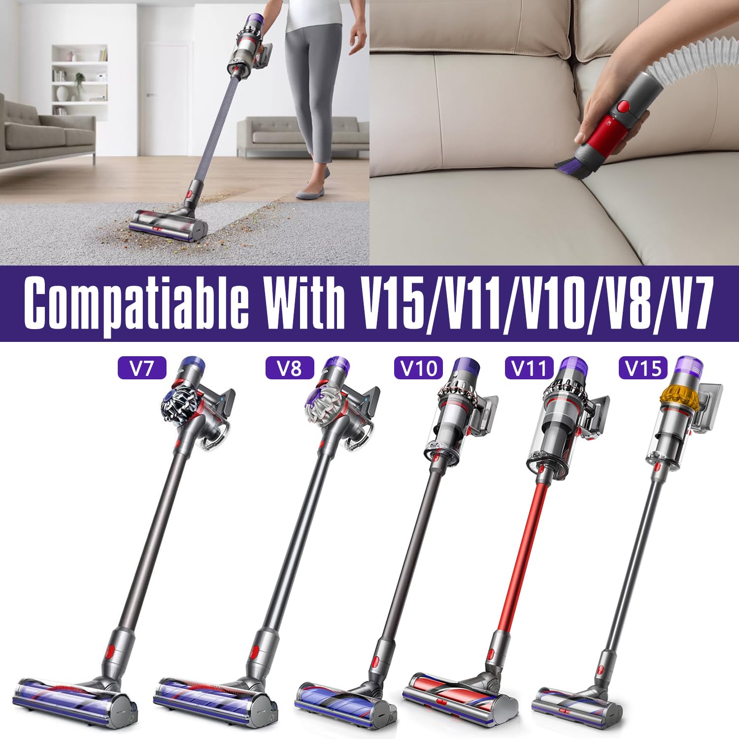Prolunga per Tubo Flessibile + Spazzola per Polvere Antigraffio + Spazzola Combinata Accessori per Aspirapolvere Dyson V7 V8 V10 V11 V15, Raccordo di ricambio per aspirapolvere Dyson