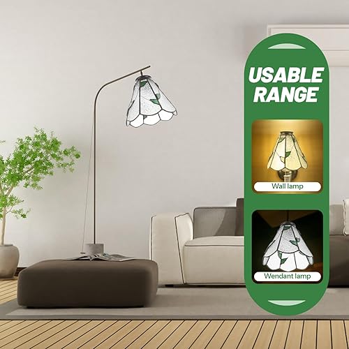 Miniatura 4 de Pantalla de cristal de vitral, pantalla de lámpara de araña con forma de flor de loto, pantalla de lámpara de mesa de vidrio estilo flor, pantalla