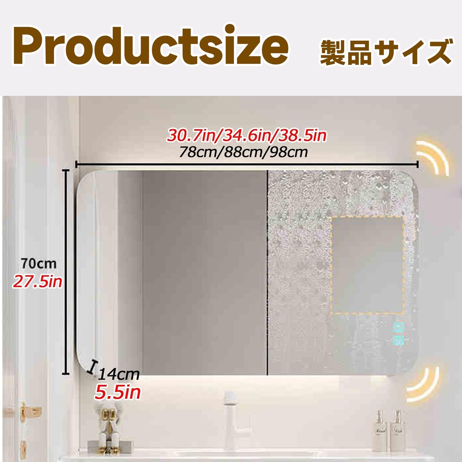 Eleganckie lustro łazienkowe z oświetleniem LED, oszczędność miejsca, łatwe w instalacji, idealne do łazienek i pralni (78 cm)