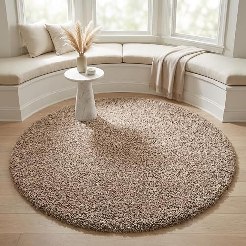 Unique Loom Solid Shag Collection Area Rug (7' 1" Round, Taupe)