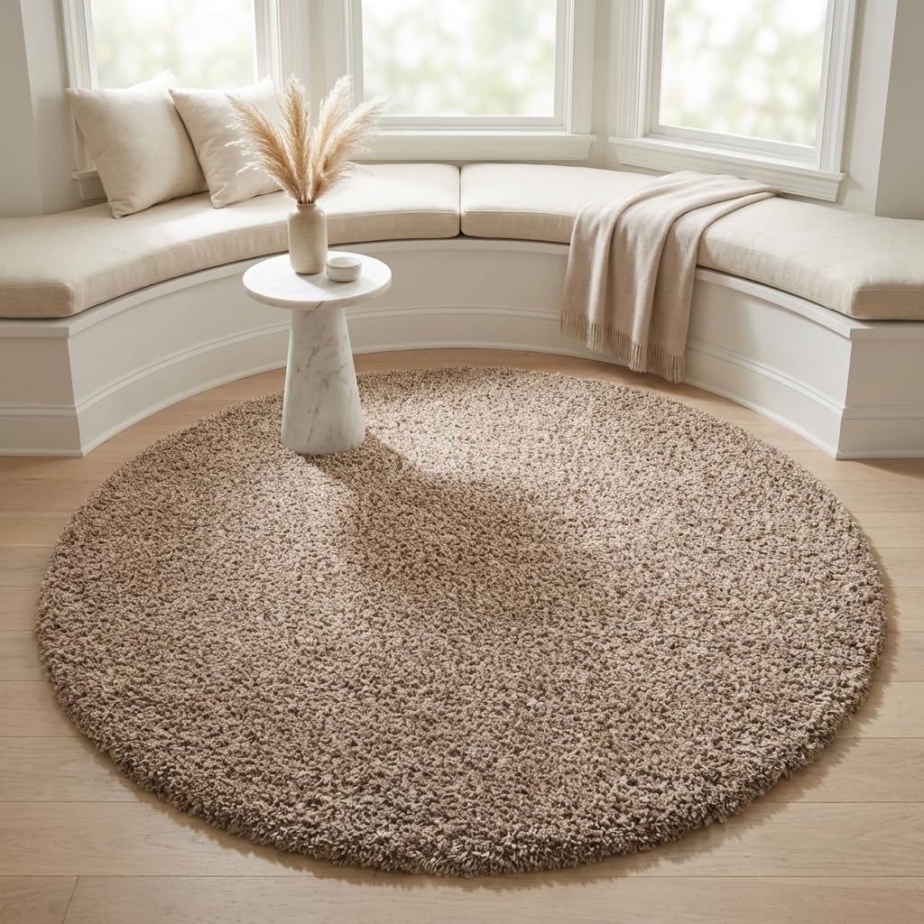 Unique Loom Solid Shag Collection Area Rug (3' 3" Round, Taupe)