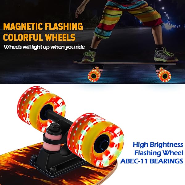 GIEEU Skateboards avec Roues Clignotantes colorées pour débutants, Enfants, Adolescents, Adultes, Planche à roulettes Standard 9 Couches d'érable Canadien concave - 4