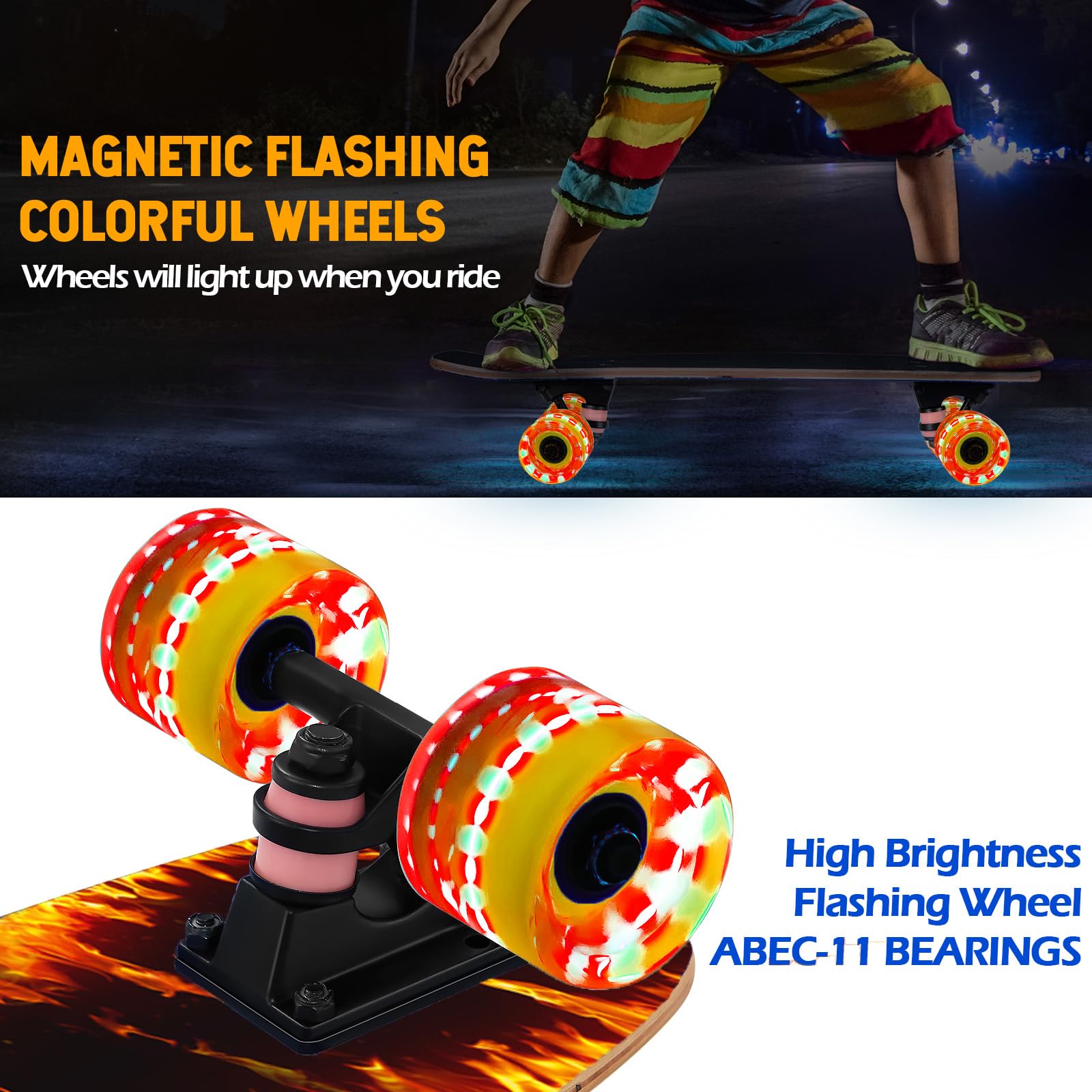 Skateboards avec Roues Clignotantes colorées pour débutants, Enfants, Adolescents, Adultes, Planche à roulettes Standard 9 Couches d'érable Canadien concave - 5