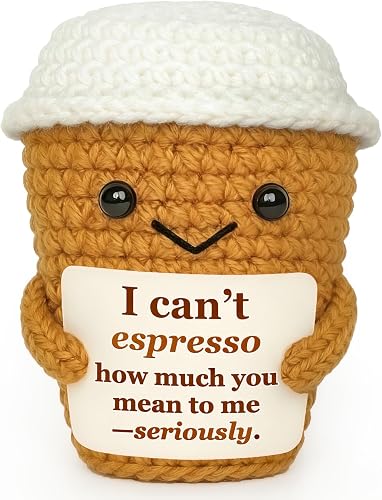 Coffee Lover Gift for Women Men, Cute Brithday Gifts for Boyfriend Girlfriend, Romantic Anniversary I Love You Gift for Him Her Couple, Positive Espresso Emotional Handmade Crochet Support