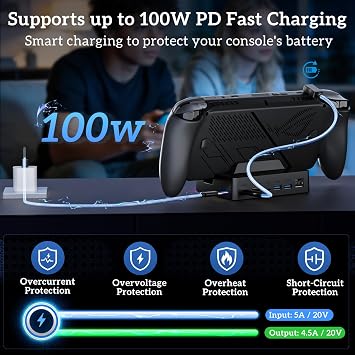 Docking Station for ROG Xbox Ally X, TanReginal Accessories for Steam Deck/Legion Go, 6-in-1 ROG Ally Dock with HDMI 4K@120Hz, Gigabit Ethernet, 100W PD Charging, Dual USB 3.2 Ports, RGB Lighting