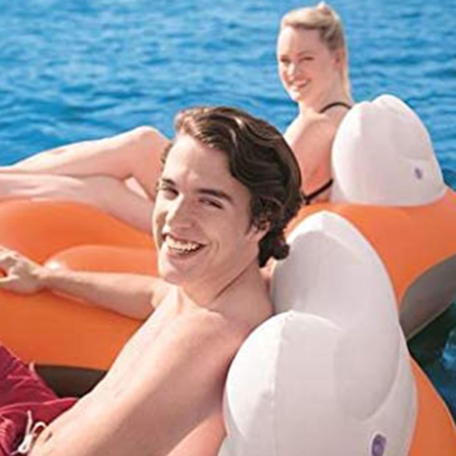 Bestway CoolerZ Rapid Rider 95-inch Inflatable 2 Person Pool River Tube Lake Lounger Float with Cup Holders, Handles, Backrest and Mesh Bottom, Orange