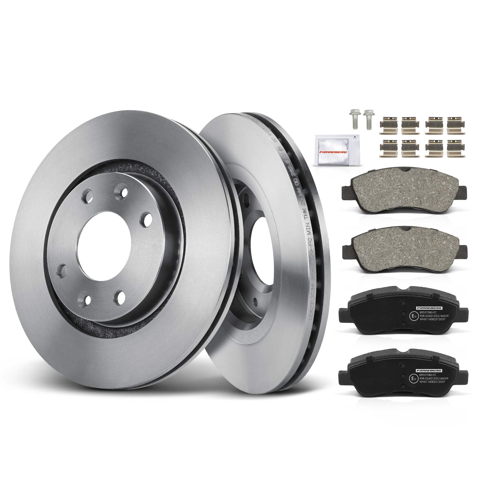Frankberg 2 discos de freno + 4 pastillas de freno con lubricante de freno eje delantero compatible con Berlingo/Berlingo First MPV GFK GJK MF 1997-2011 C2 JM JG C3 I FC FN Replace # 1611140680