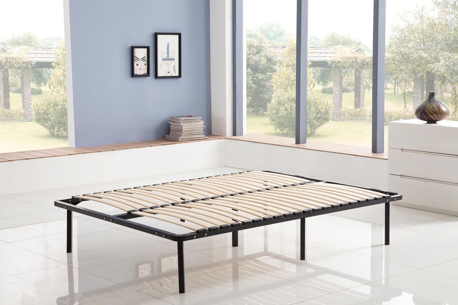 Kosmi - Estrado de ripas 160x200 cm nas pernas para cama de casal
