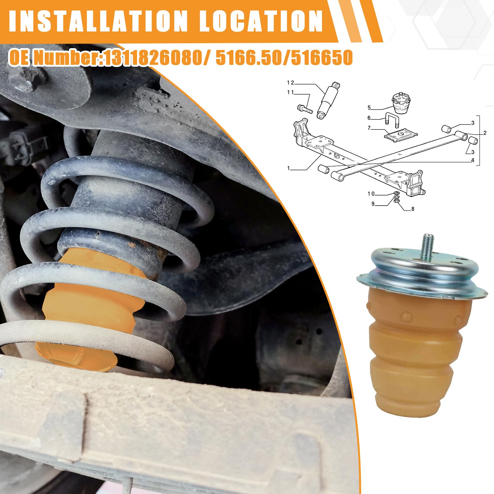 Limitatore Sospensione Posteriore, Cuscinetto in Gomma per Jumper 230 1994-2005 Fiat Ducato 230 1994-2005 Peugeot Boxer 230 1994-2005 1311826080 5166.50 516650