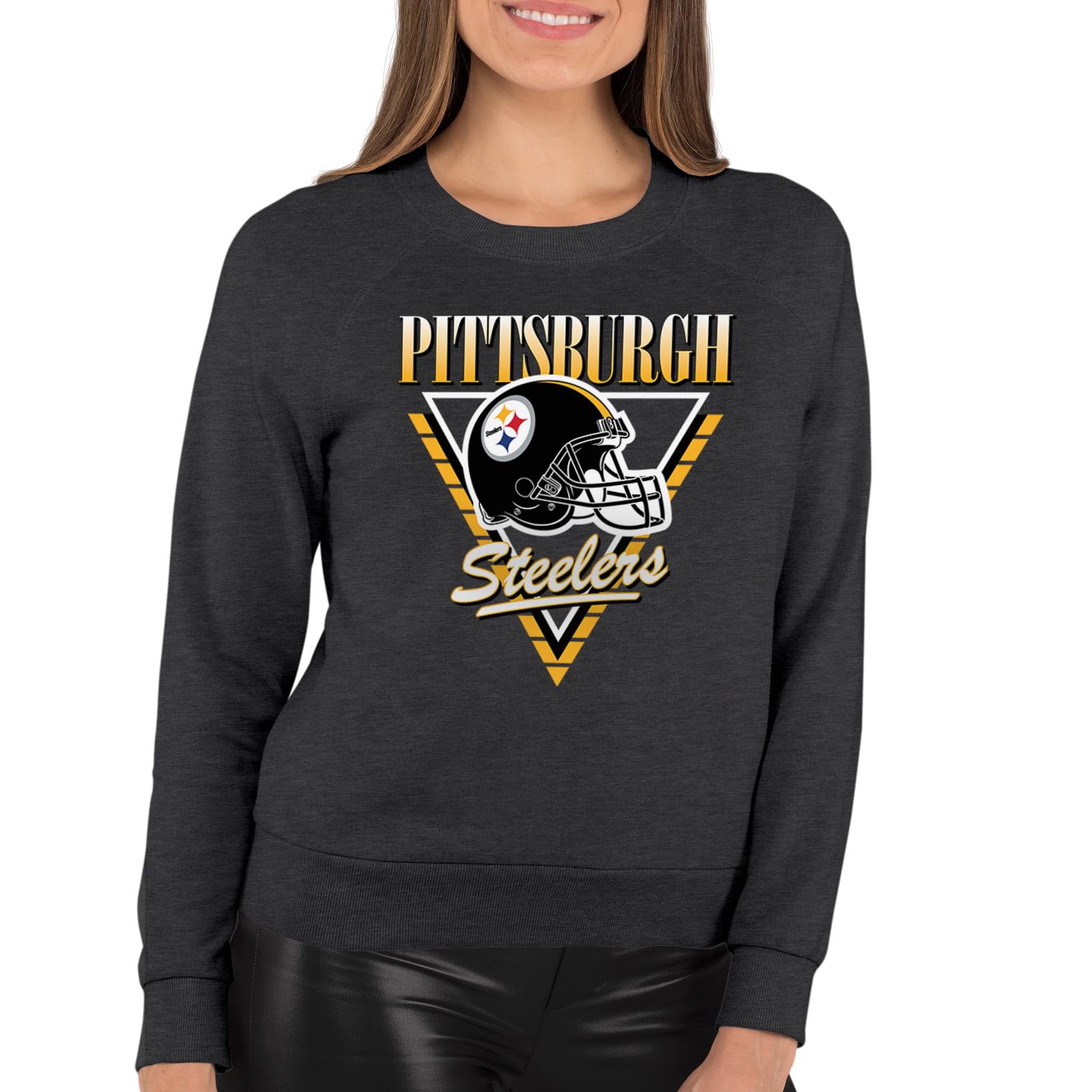 Team Fan Apparel NFL Womens Retro Triangle Slouchy Crewneck, Fleece Pullover Tagless, Long Sleeve Sweatshirt, Football