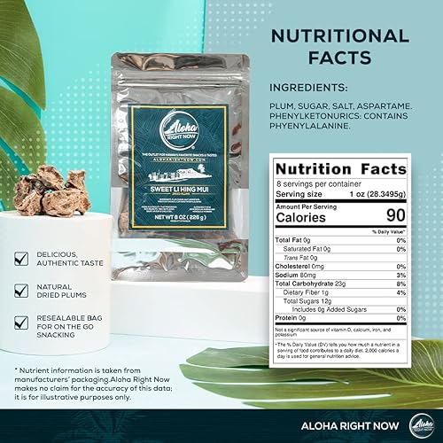 Vista 2 de Aloha Right Now - Dulce Li Hing Mui Crack Seed Ciruelas secas (8 onzas) - Caramelo Li Hing Mui para aperitivos y condimentar cualquier bebida helada