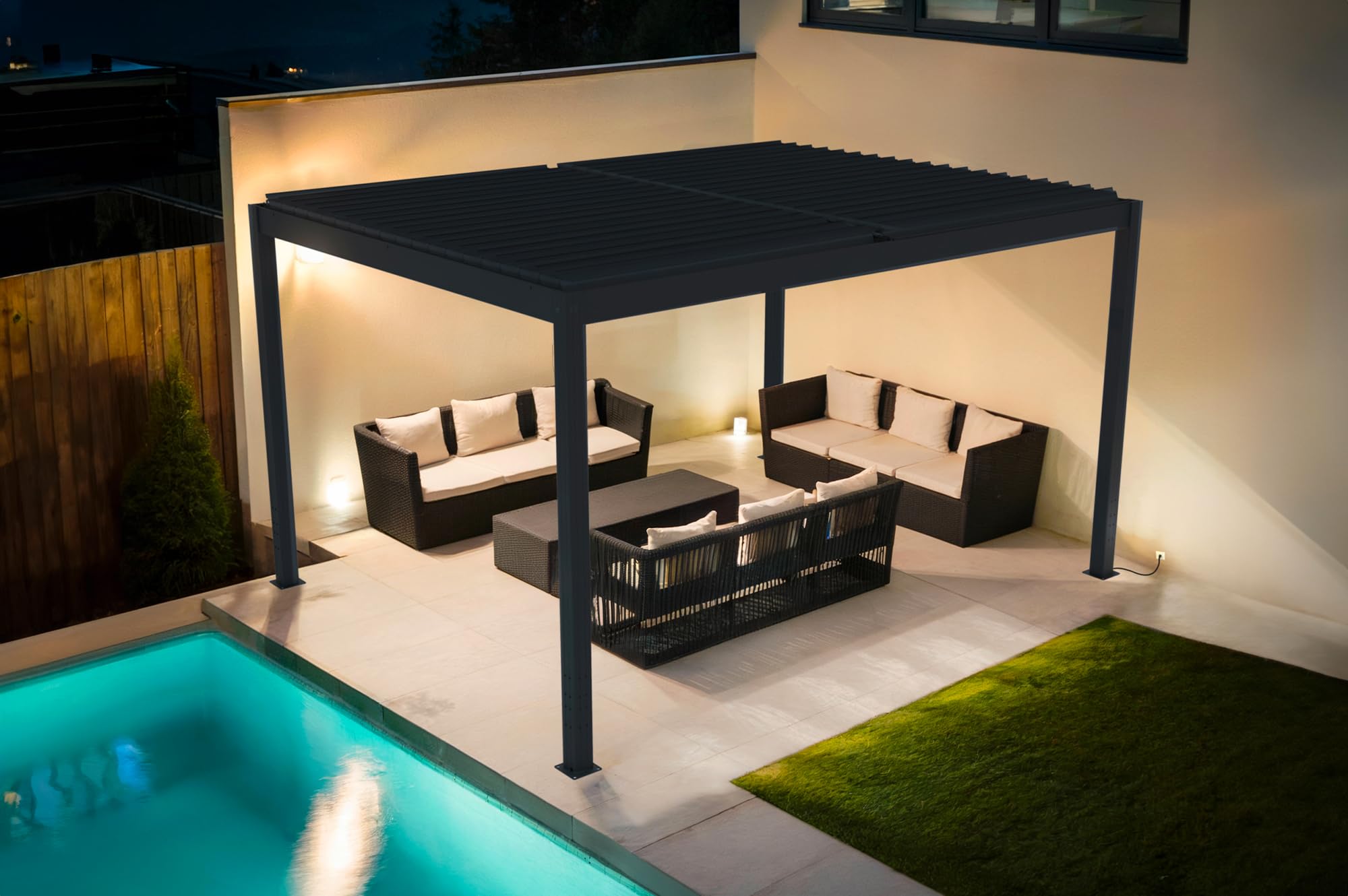 Cazeboo Pergola bioklimatyczna SANTA 4x3m z napędem elektrycznym w kolorze szarym aluminiowym