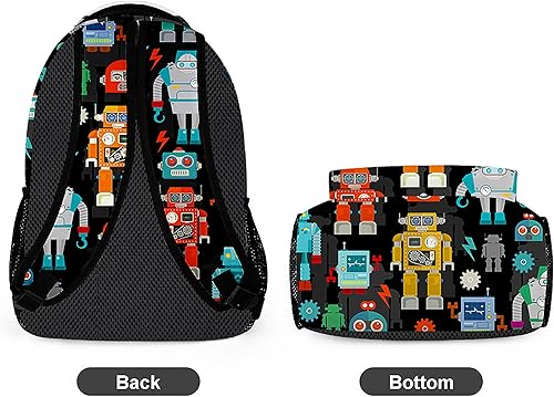 Miniatura 7 de oallpu Elegante mochila de dibujos animados, mochila ligera y duradera para laptop con múltiples bolsillos, mochila de hombro a la moda, Robots