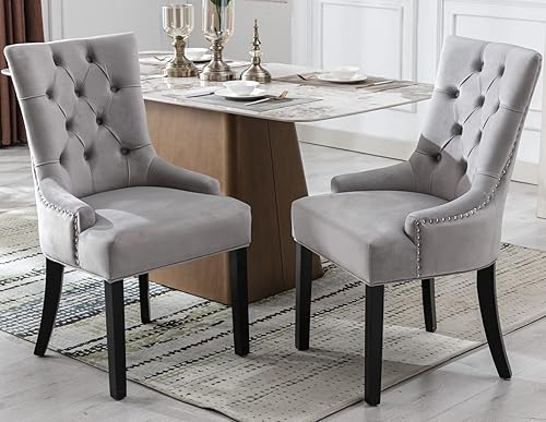 Miniatura 8 de Kmax Velevt - Juego de 2 sillas laterales tapizadas de mediados de siglo, modernas sillas decorativas con patas de madera blanca capitoné con