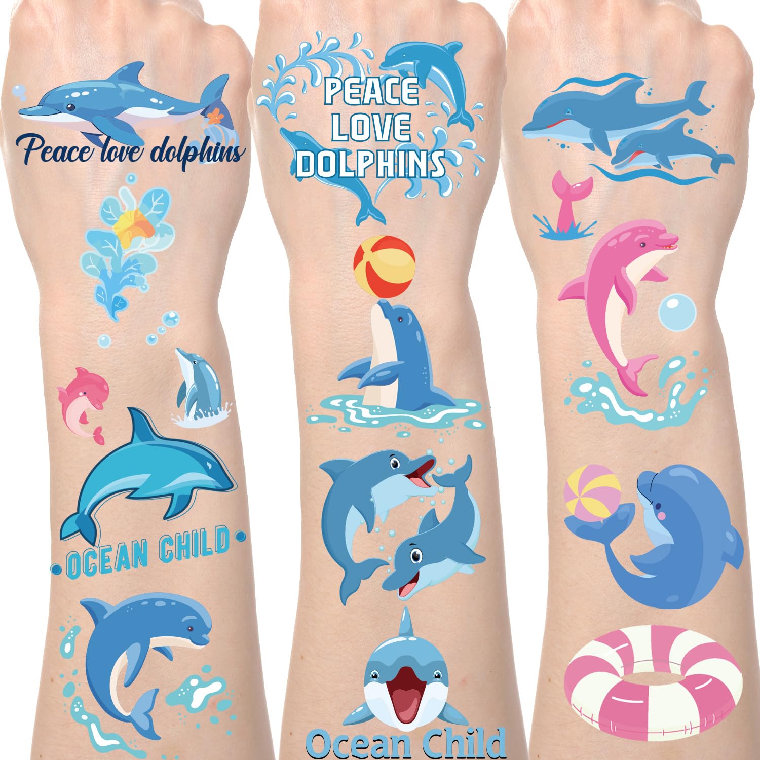 Dolphin Temporary Tattoos Stickers - 200+ Dolphin Temporary Tattoo Kids Ocean Animals Themed Party Decorations Sea Themed Party Fevors Cute Temporary Tattoos Party Supplies Rewards Prizes