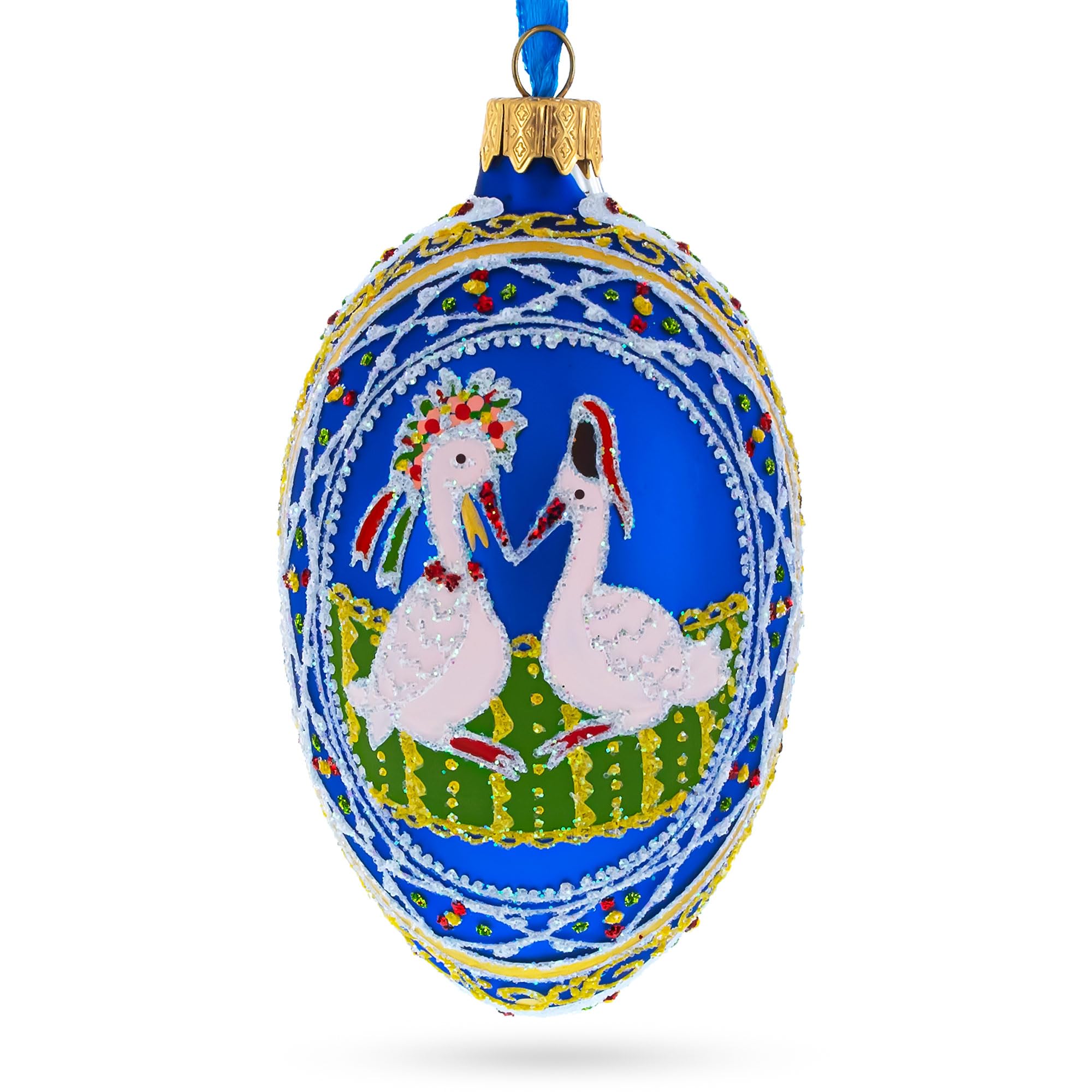 Œuf en verre cigognes BestPysanky 4 Inches, le cadeau idéal pour célébrer une naissance