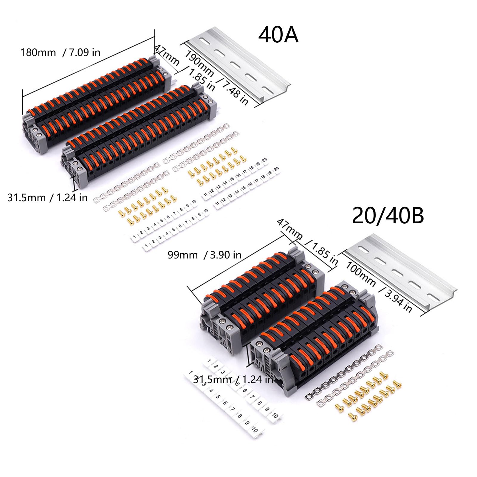 Set morsettiere per guide DIN Set connettori a cavo rapido con strisce numeriche per un cablaggio efficiente ' armadio elettrico con strisce numeriche