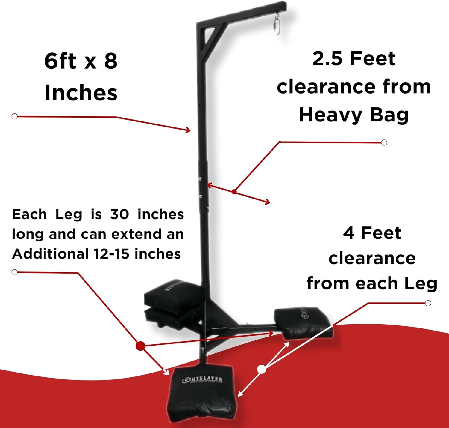 Outslayer Heavy Duty Punching Bag Stand - 7.8ft / 6.8ft Heavy Bags up to 350lbs - Made in USA - Filled or Unfilled Sandbags - Easy Assembly