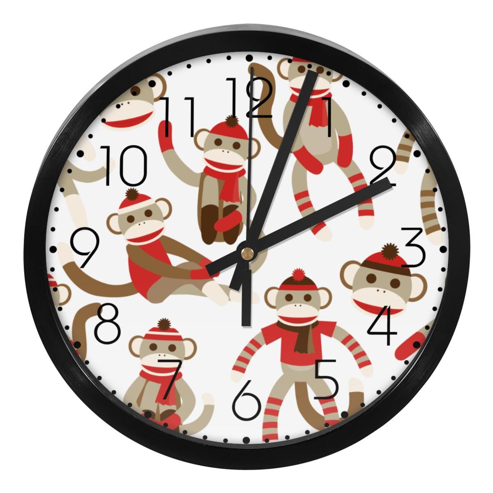 Modern Wall Clock,10 Inch Christmas Sock Monkey Decorative Clock, Silent Non-Ticking Quartz Battery Operated Clock for Kitchen, Office, Living Room