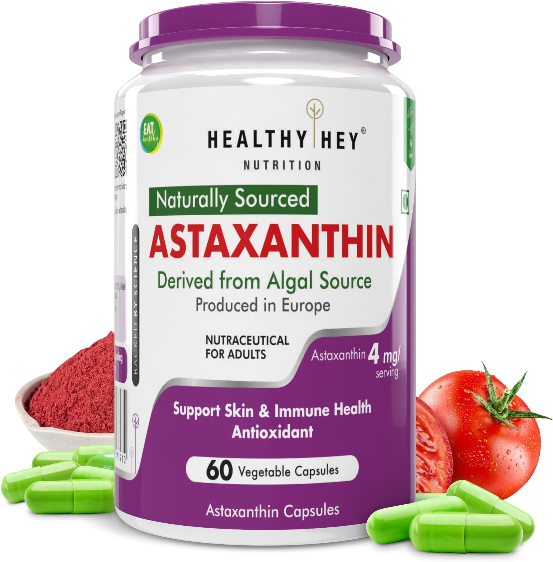 HealthyHey Nutrition Astaxanthin - Naturally Sourced from Algae - Non-Synthetic - Support Healthy Ageing -Pack Of 60 Veg Capsules (60)
