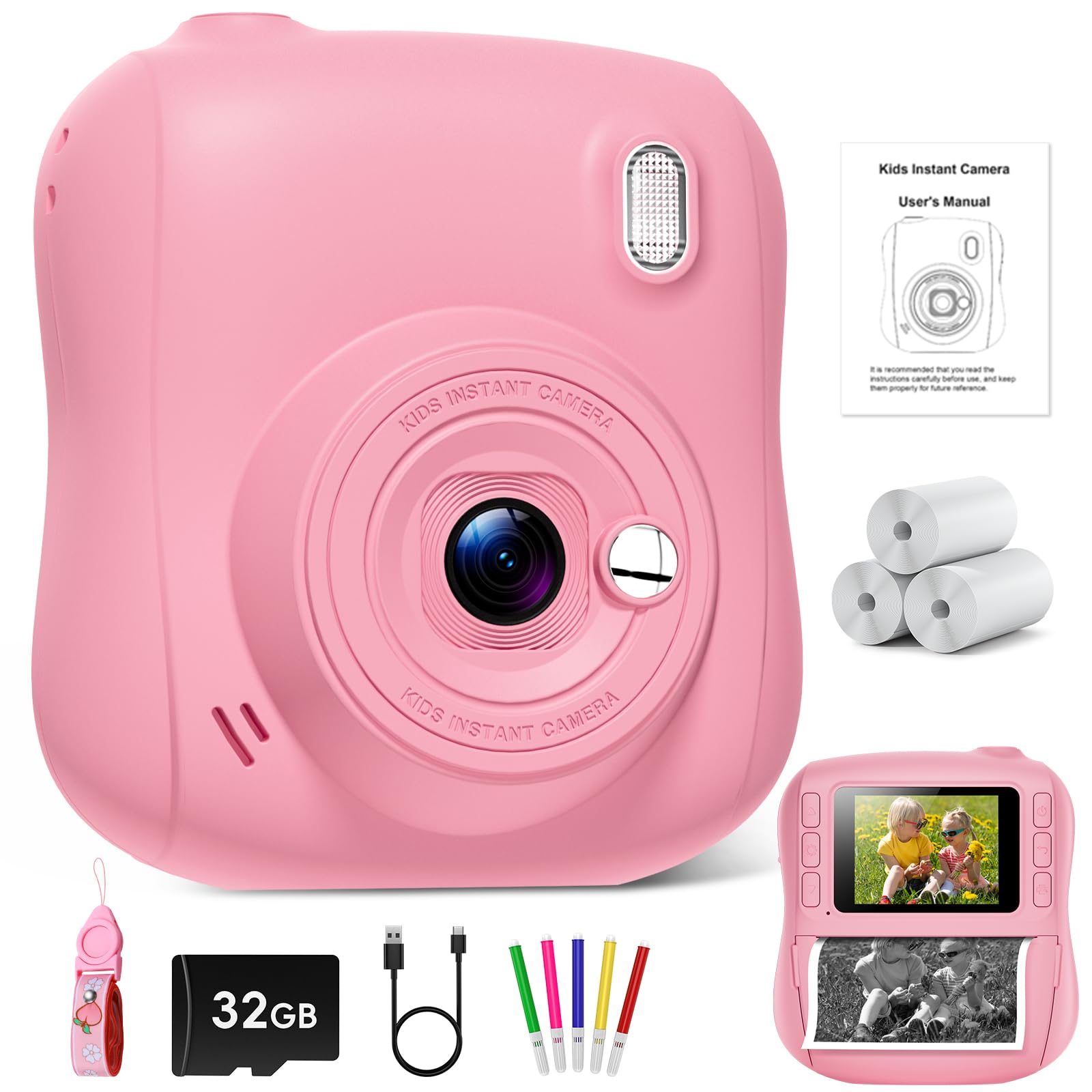 Cámara Instantánea para Niños de 14 MP, 1080p Cámara Digital con Impresión Instantánea, Tarjeta de 32 GB y 3 Rollos de Papel Térmico, Regalo de Cumpleaños para Niños y Niñas de 3 a 12 Años — view 2
