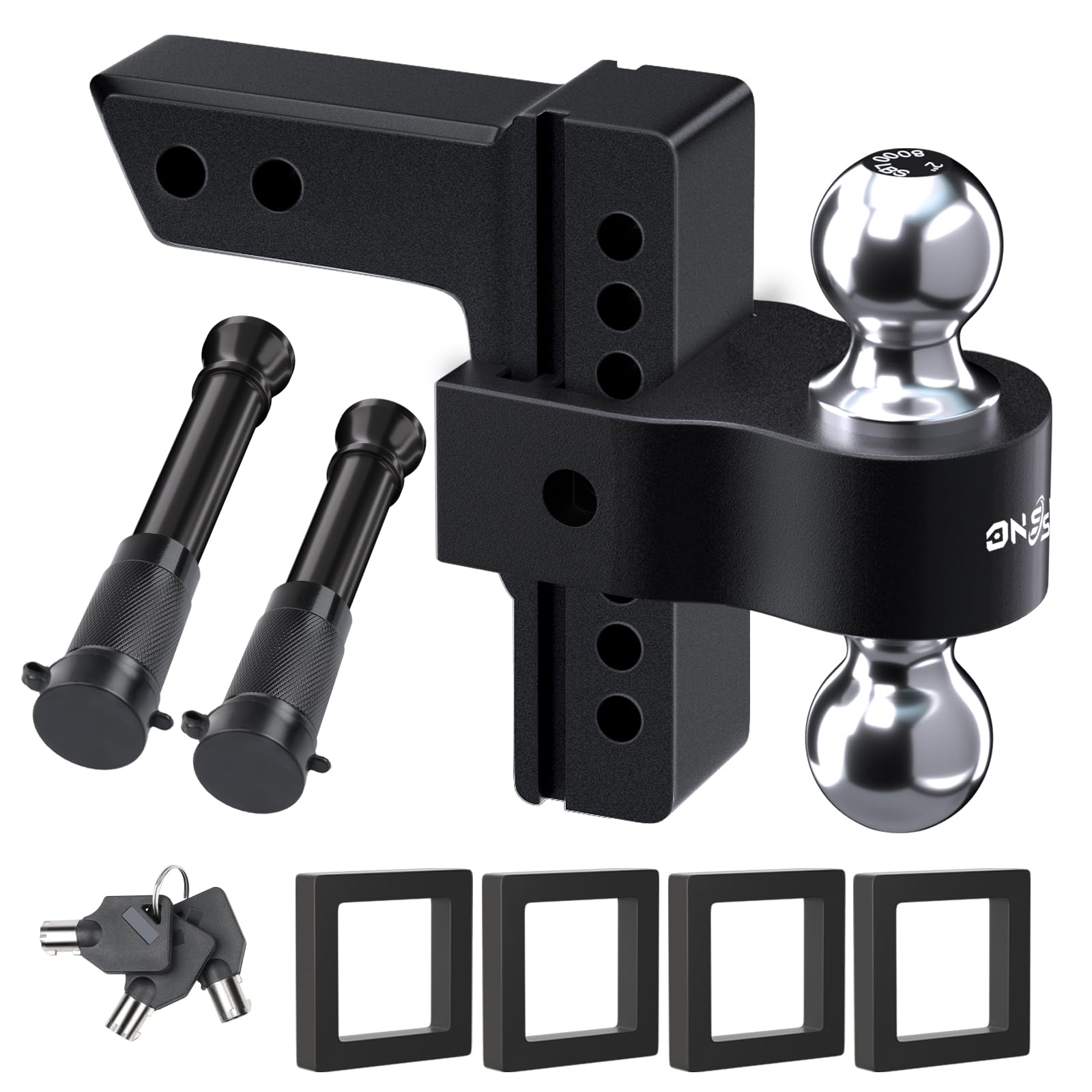 Adjustable Trailer Truck Drop Hitch - Fits 2 Inch Receiver Only, 8 Inch Drop Dual Ball Mount 2